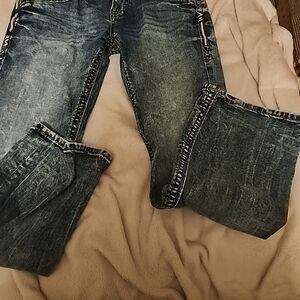 Rock Revival Distressed Blue Jeans